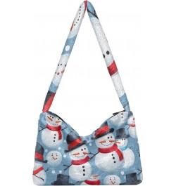 Textucolor Snowmen Christmas Winter Furry Tote Bag for Women Crossbody Bag Faux Fur Shoulder Handbag Purse Furry Purse with Z...