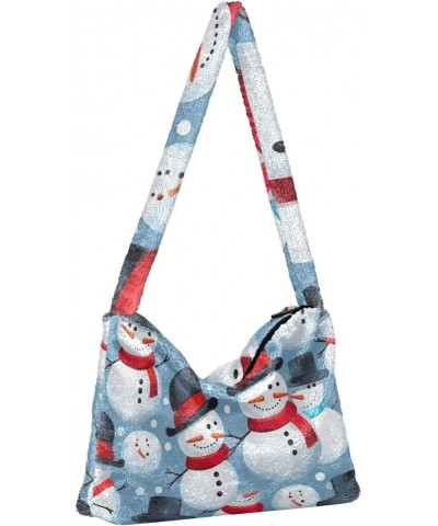 Textucolor Snowmen Christmas Winter Furry Tote Bag for Women Crossbody Bag Faux Fur Shoulder Handbag Purse Furry Purse with Z...