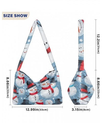 Textucolor Snowmen Christmas Winter Furry Tote Bag for Women Crossbody Bag Faux Fur Shoulder Handbag Purse Furry Purse with Z...