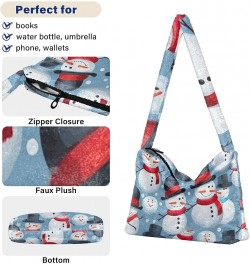 Textucolor Snowmen Christmas Winter Furry Tote Bag for Women Crossbody Bag Faux Fur Shoulder Handbag Purse Furry Purse with Z...