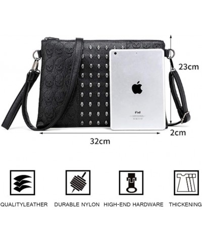 Women Shoulder Bag Punk Skull Rivet Shoulder Bag PU Leather Gothic Crossbody Bag with Chain Wallet Purse-Black $19.72 Shoulde...