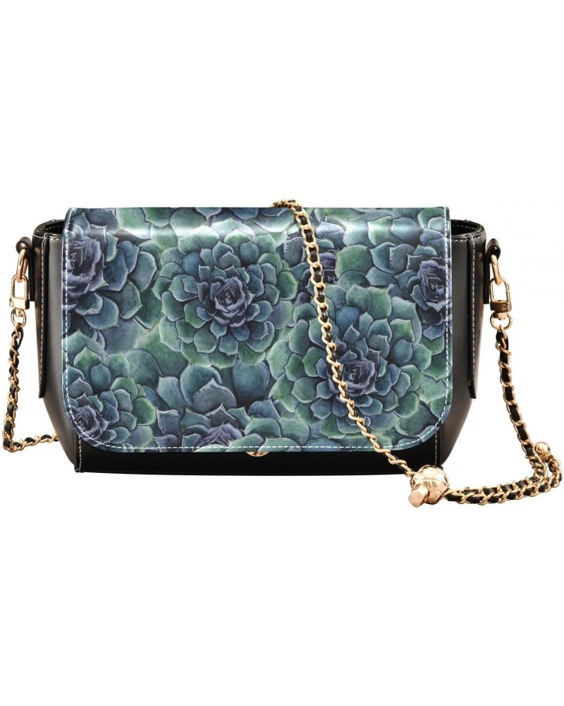 Succulent Flowers PU Leather Crossbody Handbag for Women Shoulder Purse with Adjustable Metal Chain Waterproof Crossbody Purs...