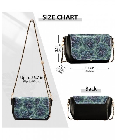 Succulent Flowers PU Leather Crossbody Handbag for Women Shoulder Purse with Adjustable Metal Chain Waterproof Crossbody Purs...