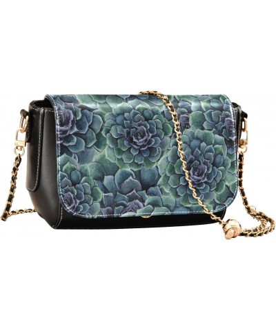 Succulent Flowers PU Leather Crossbody Handbag for Women Shoulder Purse with Adjustable Metal Chain Waterproof Crossbody Purs...