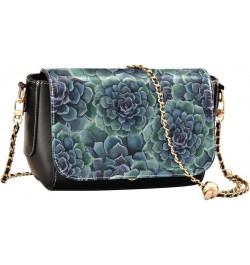 Succulent Flowers PU Leather Crossbody Handbag for Women Shoulder Purse with Adjustable Metal Chain Waterproof Crossbody Purs...