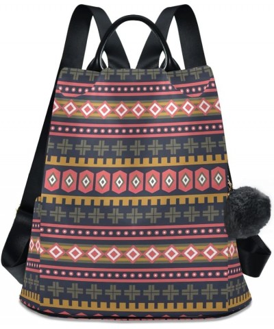 Pink Yellow Floral Fashion Backpack Purse for Women Back Zipper Pocket Design Ethnic Geometric Art $16.03 Backpacks