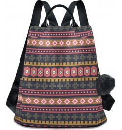 Pink Yellow Floral Fashion Backpack Purse for Women Back Zipper Pocket Design Ethnic Geometric Art $16.03 Backpacks