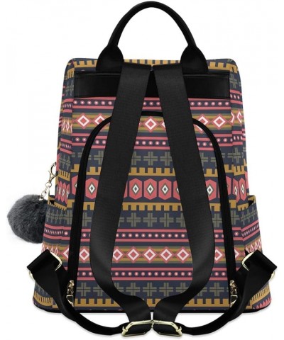 Pink Yellow Floral Fashion Backpack Purse for Women Back Zipper Pocket Design Ethnic Geometric Art $16.03 Backpacks