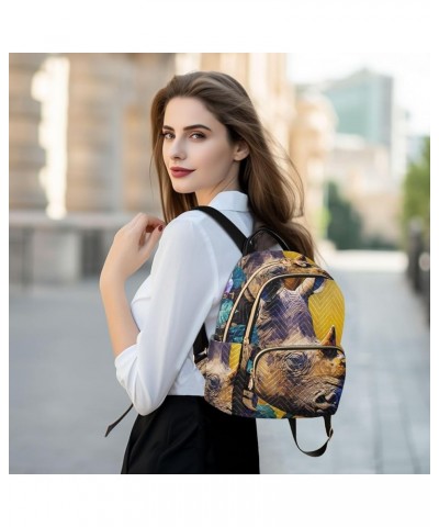 Small Fashion Backpack for Women Rhinoceros Flower Print Ladies Travel Daypack Aesthetic Shoulder Bag 10.2×5.1×12.5 IN $15.68...