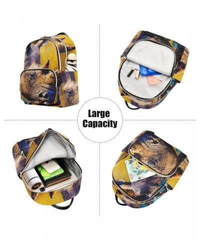 Small Fashion Backpack for Women Rhinoceros Flower Print Ladies Travel Daypack Aesthetic Shoulder Bag 10.2×5.1×12.5 IN $15.68...