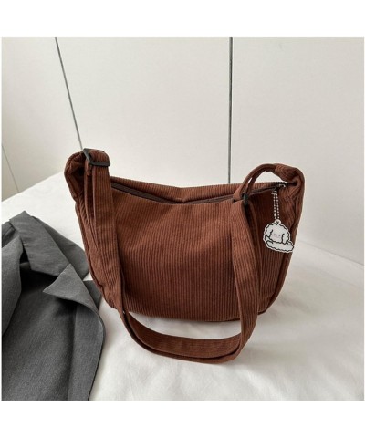 Corduroy Hobo Crossbody Bag for Women Men, Sling Crescent Bag, Trendy Dumpling Bag, Half Moon Shoulder Messenger Bag Dark Bro...