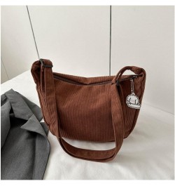 Corduroy Hobo Crossbody Bag for Women Men, Sling Crescent Bag, Trendy Dumpling Bag, Half Moon Shoulder Messenger Bag Dark Bro...