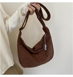 Corduroy Hobo Crossbody Bag for Women Men, Sling Crescent Bag, Trendy Dumpling Bag, Half Moon Shoulder Messenger Bag Dark Bro...