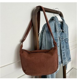 Corduroy Hobo Crossbody Bag for Women Men, Sling Crescent Bag, Trendy Dumpling Bag, Half Moon Shoulder Messenger Bag Dark Bro...