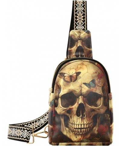 Womens Crossbody Bag Vintage Skull Flower Print PU Leather Sling Bag with Adjustable Strap Zipper Closure Water Resistant $13...