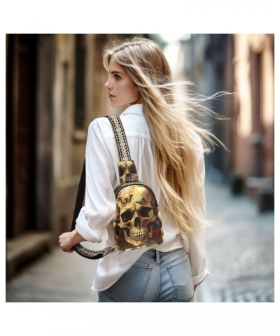 Womens Crossbody Bag Vintage Skull Flower Print PU Leather Sling Bag with Adjustable Strap Zipper Closure Water Resistant $13...