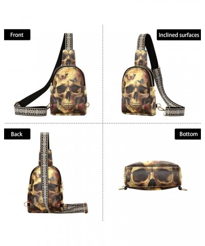 Womens Crossbody Bag Vintage Skull Flower Print PU Leather Sling Bag with Adjustable Strap Zipper Closure Water Resistant $13...