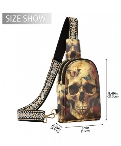 Womens Crossbody Bag Vintage Skull Flower Print PU Leather Sling Bag with Adjustable Strap Zipper Closure Water Resistant $13...