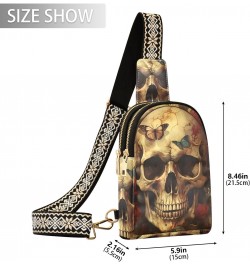 Womens Crossbody Bag Vintage Skull Flower Print PU Leather Sling Bag with Adjustable Strap Zipper Closure Water Resistant $13...