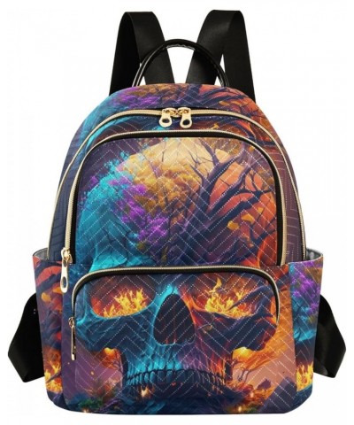 Women's Small Fashion Backpack Fire Skull Tree Print Ladies Travel Daypack Aesthetic Shoulder Bag 11.4×6.1×14.1 IN $18.55 Bac...