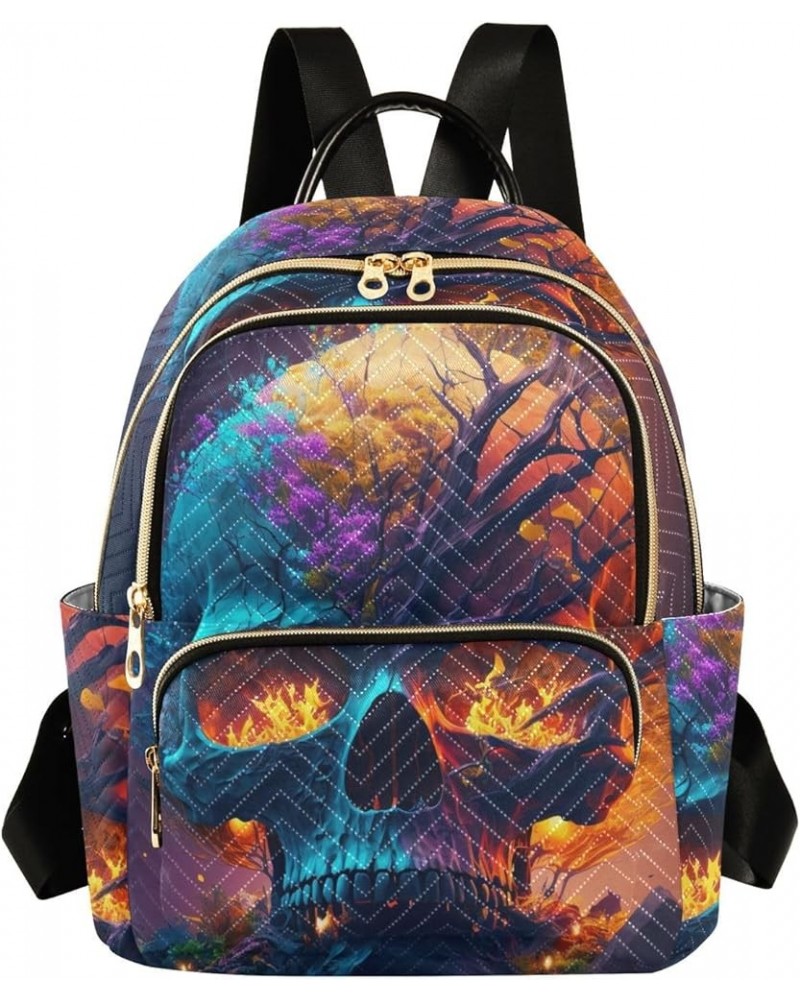 Women's Small Fashion Backpack Fire Skull Tree Print Ladies Travel Daypack Aesthetic Shoulder Bag 11.4×6.1×14.1 IN $18.55 Bac...