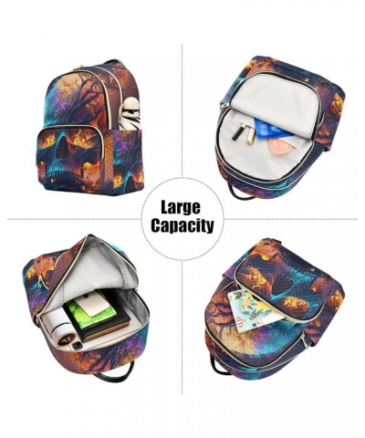 Women's Small Fashion Backpack Fire Skull Tree Print Ladies Travel Daypack Aesthetic Shoulder Bag 11.4×6.1×14.1 IN $18.55 Bac...