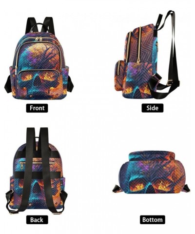 Women's Small Fashion Backpack Fire Skull Tree Print Ladies Travel Daypack Aesthetic Shoulder Bag 11.4×6.1×14.1 IN $18.55 Bac...