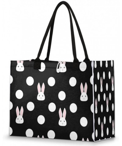 Cute Bunny Large Tote Bag Polka Dots Shoulder Bag For Women Teachers Nurses Work Shopping Travel Handbag Purse $9.53 Totes