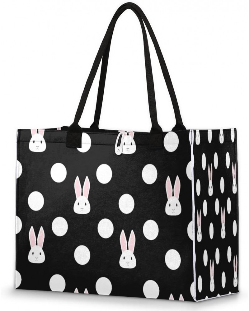 Cute Bunny Large Tote Bag Polka Dots Shoulder Bag For Women Teachers Nurses Work Shopping Travel Handbag Purse $9.53 Totes