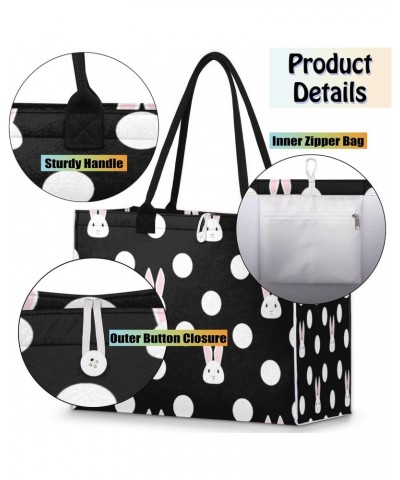 Cute Bunny Large Tote Bag Polka Dots Shoulder Bag For Women Teachers Nurses Work Shopping Travel Handbag Purse $9.53 Totes