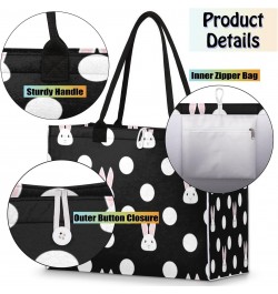 Cute Bunny Large Tote Bag Polka Dots Shoulder Bag For Women Teachers Nurses Work Shopping Travel Handbag Purse $9.53 Totes