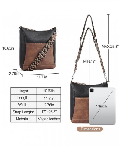 Crossbody Bag for Women Leather Medium Shoulder Purses Handabgs Vegan Leather Hobo Bags Satchel with Guitar Strap Black and B...