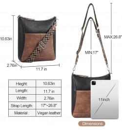 Crossbody Bag for Women Leather Medium Shoulder Purses Handabgs Vegan Leather Hobo Bags Satchel with Guitar Strap Black and B...