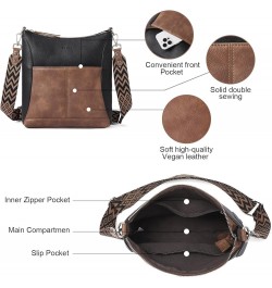 Crossbody Bag for Women Leather Medium Shoulder Purses Handabgs Vegan Leather Hobo Bags Satchel with Guitar Strap Black and B...