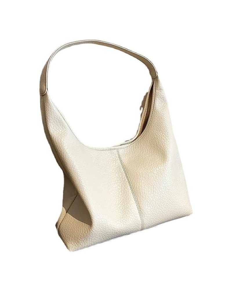 Leather Simple Versatile Large Capacity Bag Women's Shoulder Bucket Bag Commuting Tote Bag Luxury Solid Beige $17.10 Totes