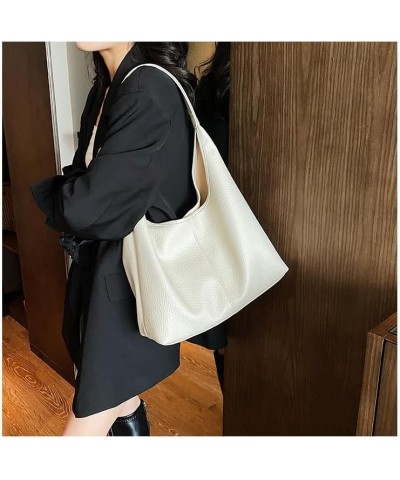 Leather Simple Versatile Large Capacity Bag Women's Shoulder Bucket Bag Commuting Tote Bag Luxury Solid Beige $17.10 Totes