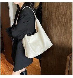 Leather Simple Versatile Large Capacity Bag Women's Shoulder Bucket Bag Commuting Tote Bag Luxury Solid Beige $17.10 Totes