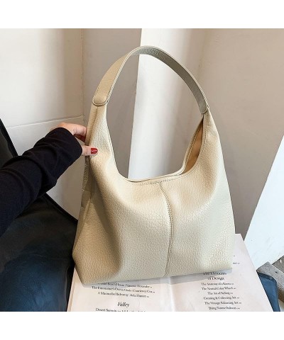 Leather Simple Versatile Large Capacity Bag Women's Shoulder Bucket Bag Commuting Tote Bag Luxury Solid Beige $17.10 Totes