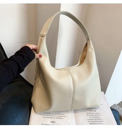 Leather Simple Versatile Large Capacity Bag Women's Shoulder Bucket Bag Commuting Tote Bag Luxury Solid Beige $17.10 Totes