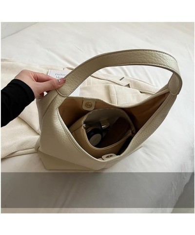 Leather Simple Versatile Large Capacity Bag Women's Shoulder Bucket Bag Commuting Tote Bag Luxury Solid Beige $17.10 Totes