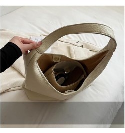 Leather Simple Versatile Large Capacity Bag Women's Shoulder Bucket Bag Commuting Tote Bag Luxury Solid Beige $17.10 Totes