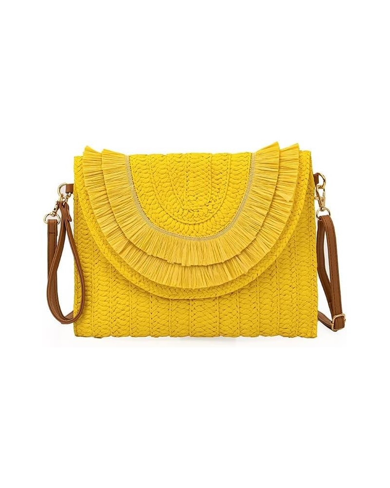 Hobo Straw Bags for Women, Woven Colorful Beach Crossbody Bag Sling Purse Straw Daypack Mini Packs for Women Beach Pool Yello...