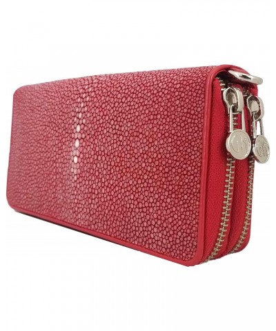 Genuine Stingray Polished Women's 2-Zippers Wallet - Red $68.60 Wallets