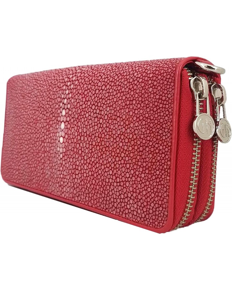 Genuine Stingray Polished Women's 2-Zippers Wallet - Red $68.60 Wallets