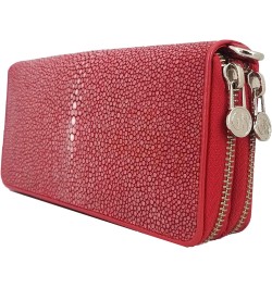 Genuine Stingray Polished Women's 2-Zippers Wallet - Red $68.60 Wallets