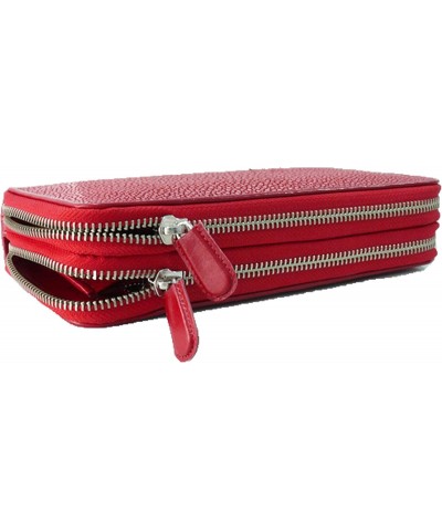 Genuine Stingray Polished Women's 2-Zippers Wallet - Red $68.60 Wallets