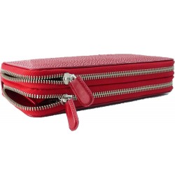 Genuine Stingray Polished Women's 2-Zippers Wallet - Red $68.60 Wallets