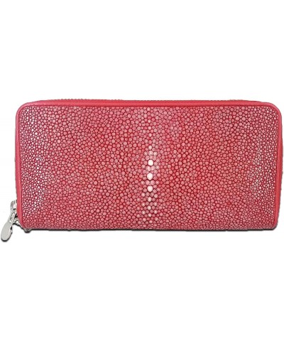 Genuine Stingray Polished Women's 2-Zippers Wallet - Red $68.60 Wallets