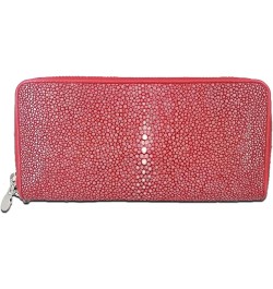 Genuine Stingray Polished Women's 2-Zippers Wallet - Red $68.60 Wallets