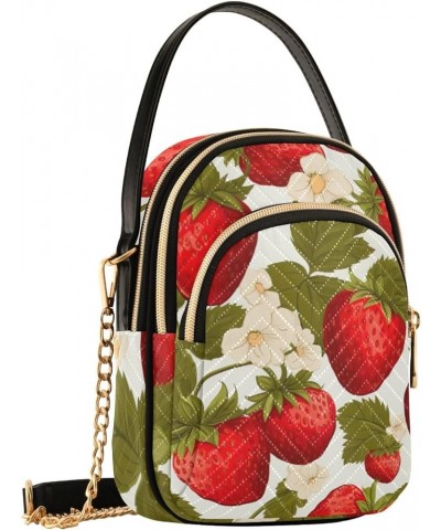 Colorful Tropical Leaves Crossbody Handbag with Chain Strap, Women's Crossbody Bag, Small Crossbody Purses for Women Strawber...